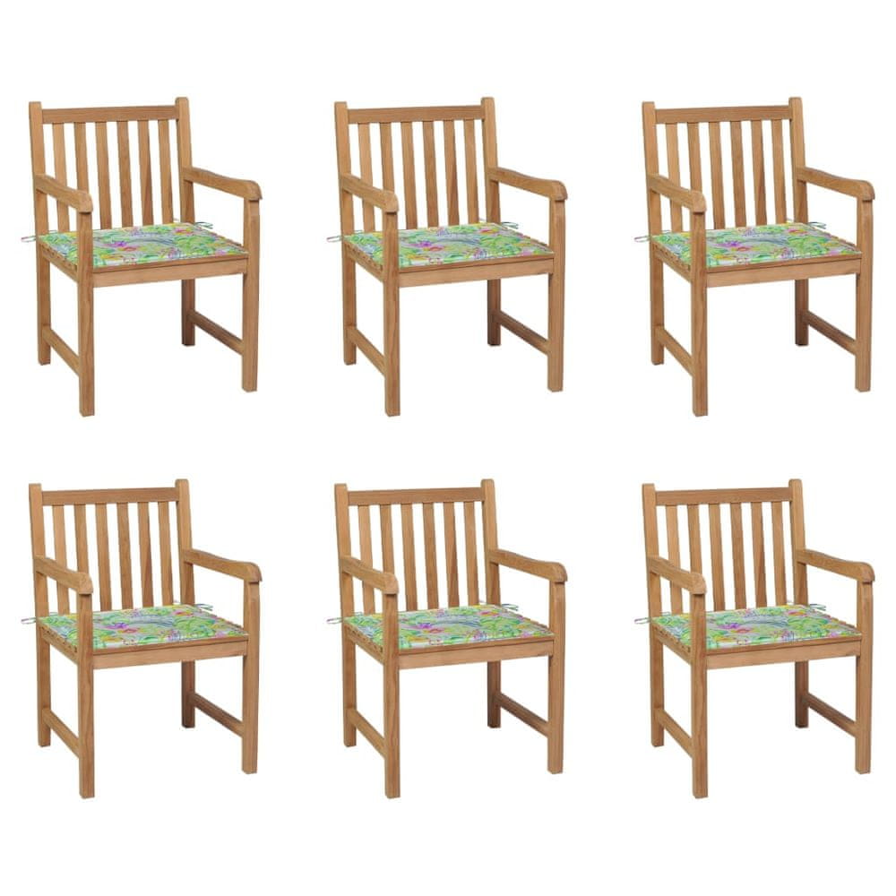 Vidaxl Záhradné stoličky 6 ks s listovými podložkami tíkový masív